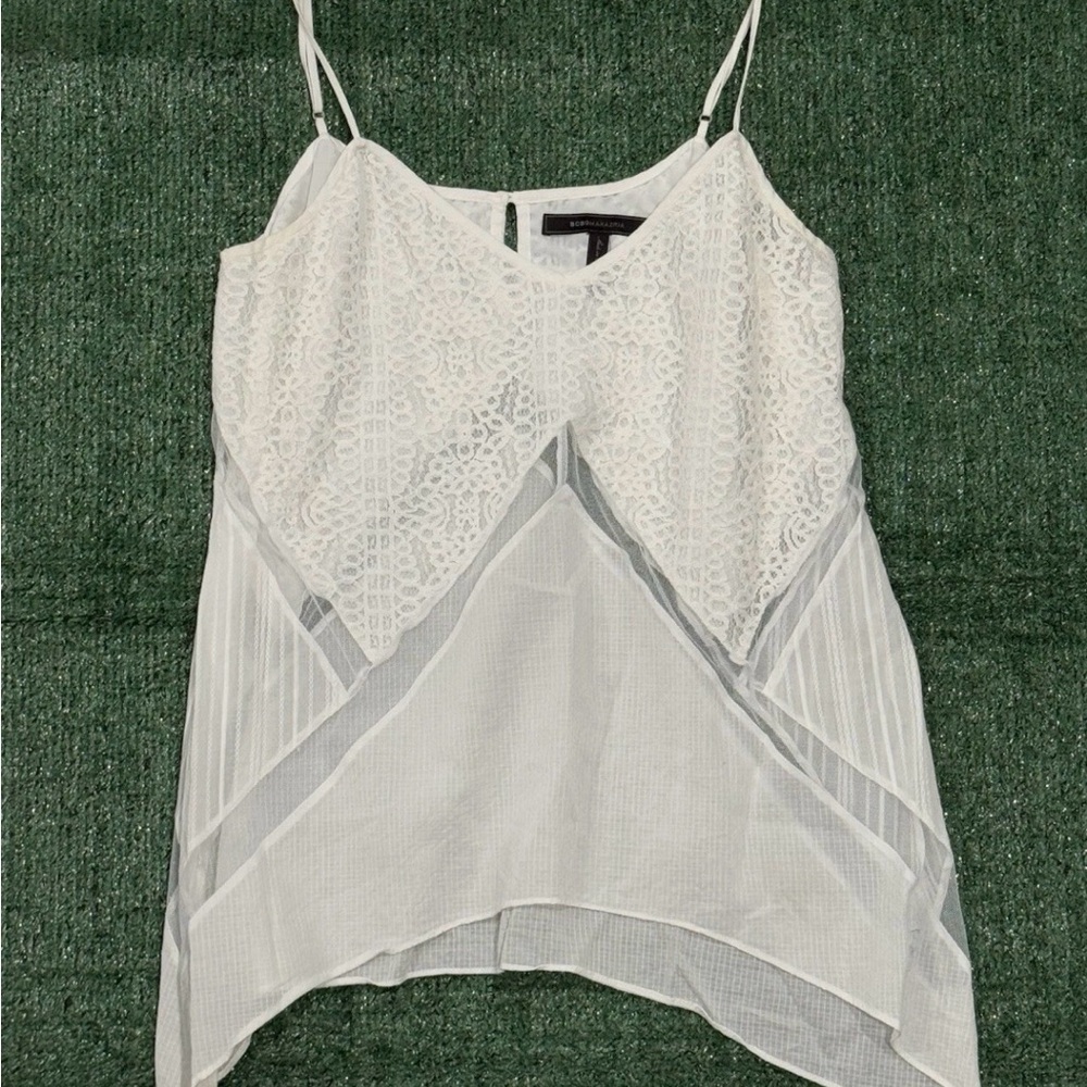 BCBGMaxAzria White Lace Camisole Top